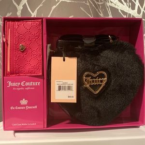 BNIB Juicy Couture Black Heart Crossbody and Card Case Gift Box Set